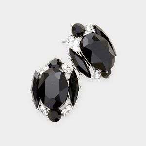 Jet Black Stud Emerald Cut Fashion Jewelry Crystal Earrings Evening Statement